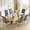 Gold Table+Gold Gray Chair, variant on Glass Dining Table Set of 7, 70“ Tempered Glass Top with Twisted X-Shaped Stainless Steel Base, 6 PU Leather Cushioned Chairs, for Kitchen & Office