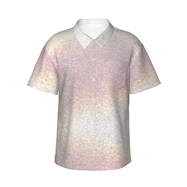 Fotbe Glitter Light Pearl Camisa Hawaiana para Hombre Unisex – Camisa Casual de Verano con Botones de Manga Corta de Algodón y Lino,Small