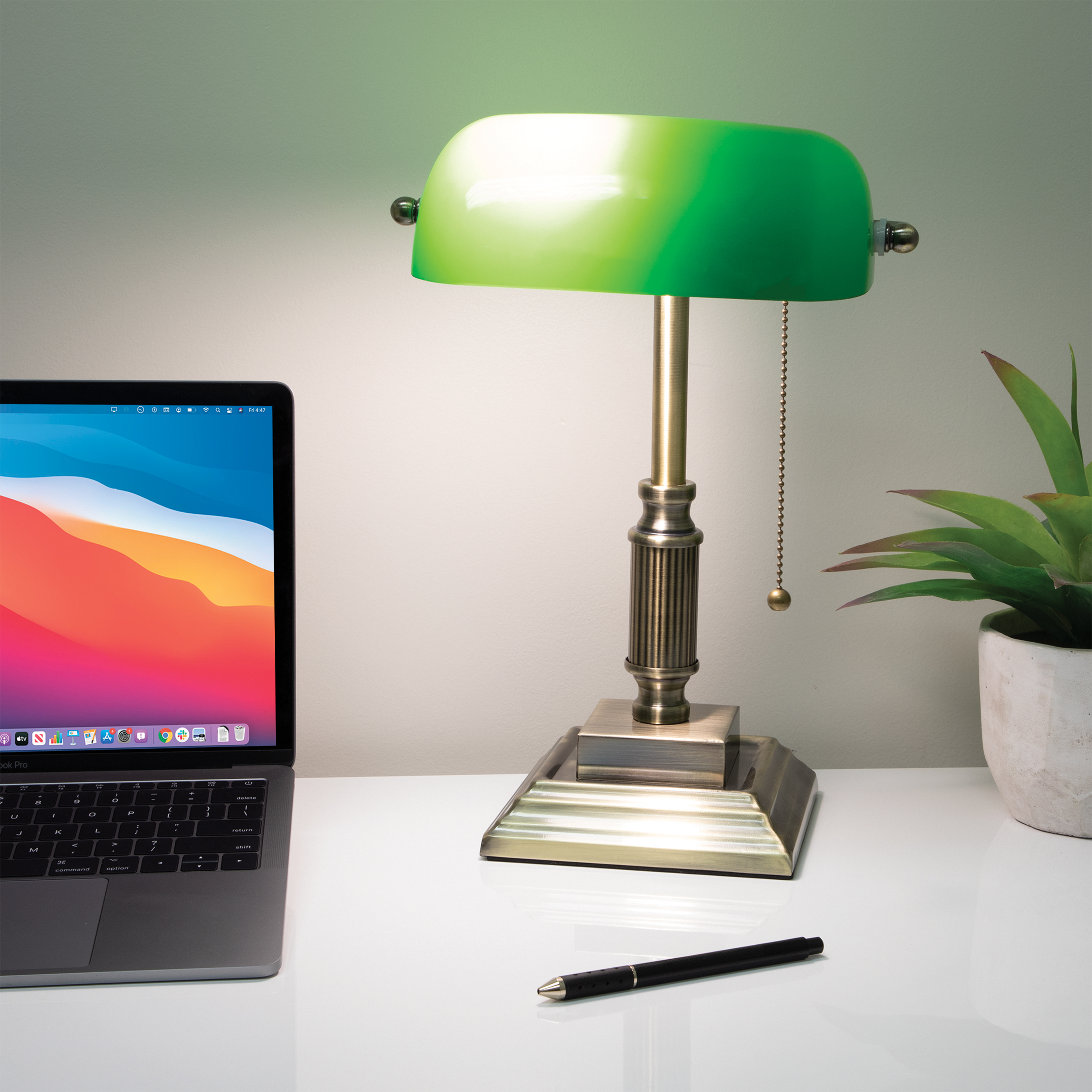 V-Light 14.75 inch Bronze LED Bankers Lamp with Green Shade