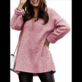 thumbnail image 3 of Suéter Holgado de Mujer, Cuello en V, Larga, Blusa Informal para Otoño e Invierno. Rosa L, 3 of 7