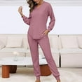 thumbnail image 5 of RYRJJ Womens Lounge Set Cute Long Sleeve Pajama Sets Casual 2 Piece Pjs Outfit Fall Sleepwear V-Neck with Jogger Sweatpants Pockets(Pink,XXL), 5 of 8