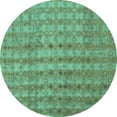 thumbnail image 1 of Ahgly Company Machine Washable Indoor Round Abstract Turquoise Blue Contemporary Area Rugs, 3' Round, 1 of 4