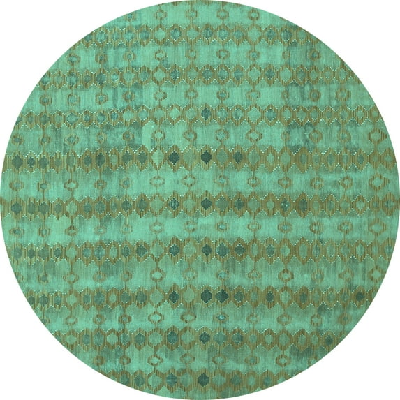 Ahgly Company Machine Washable Indoor Round Abstract Turquoise Blue Contemporary Area Rugs, 3' Round