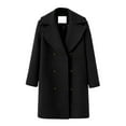 thumbnail image 5 of Women Woolen Jacket Turn-down Collar Solid Color Double-breasted Plus Size Coat Loose Thermal Long Sleeved Commuting Dating Spring Fall Winter Overcoat, 5 of 8