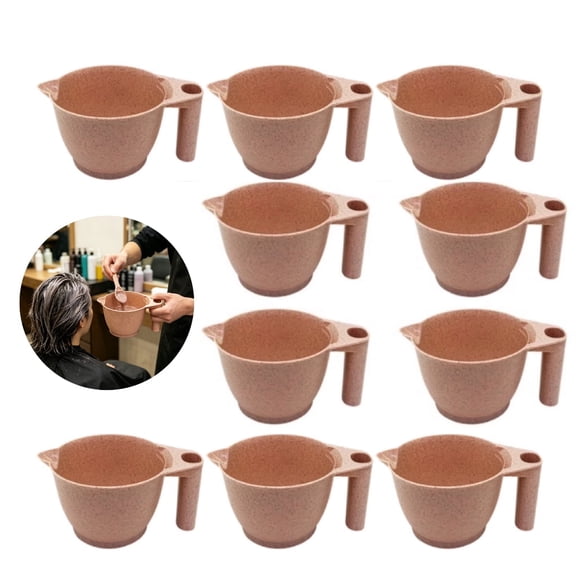 10 Pack Hair Dye Bowl Set – Wheat Straw Pink, Wide Handle & Non-Slip Base, Pour Spout for Salon Hair Coloring, Stylists, Eco-Friendly & Lightweight