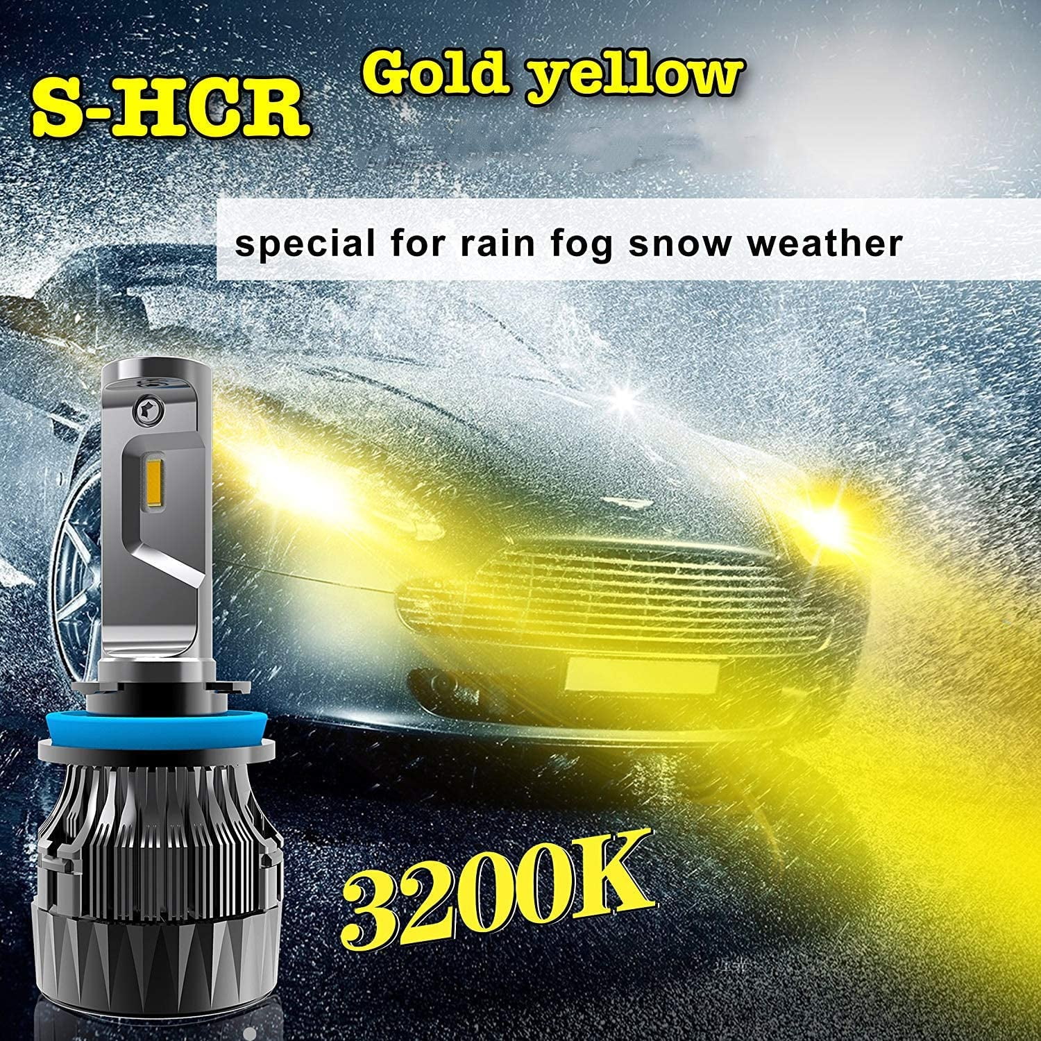 Alla Lighting S-HCR HB3 9005 LED Bulbs Replacement 3000K Yellow 10000Lms Xtreme Super Bright DRL Daytime Running Lights(DRL)
