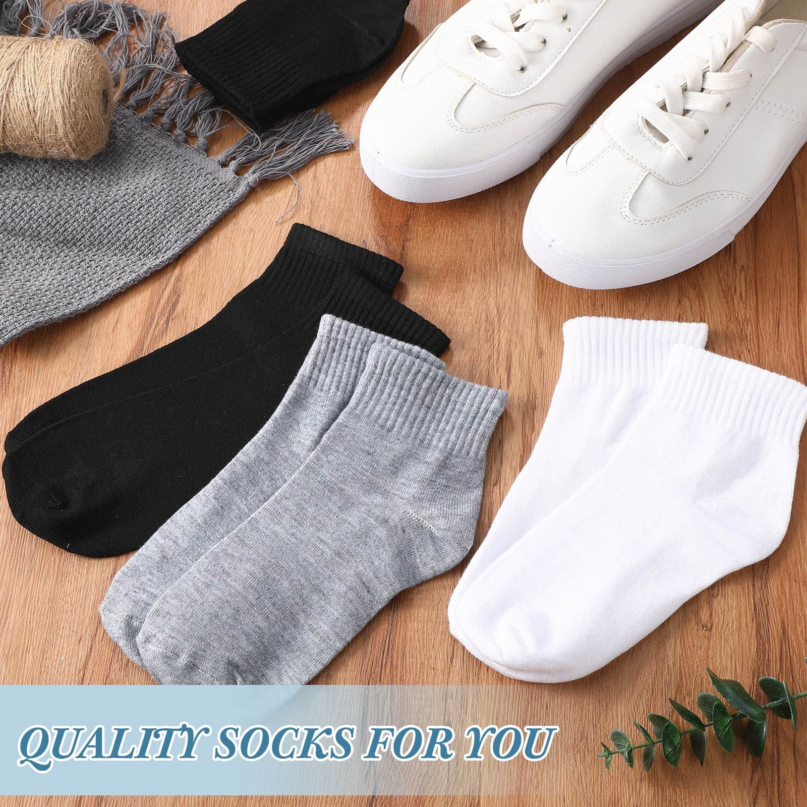 48 Pairs Men Quarter Ankle Socks Moisture Wicking Athletic Crew Casual Sports Socks Bulk for Homeless