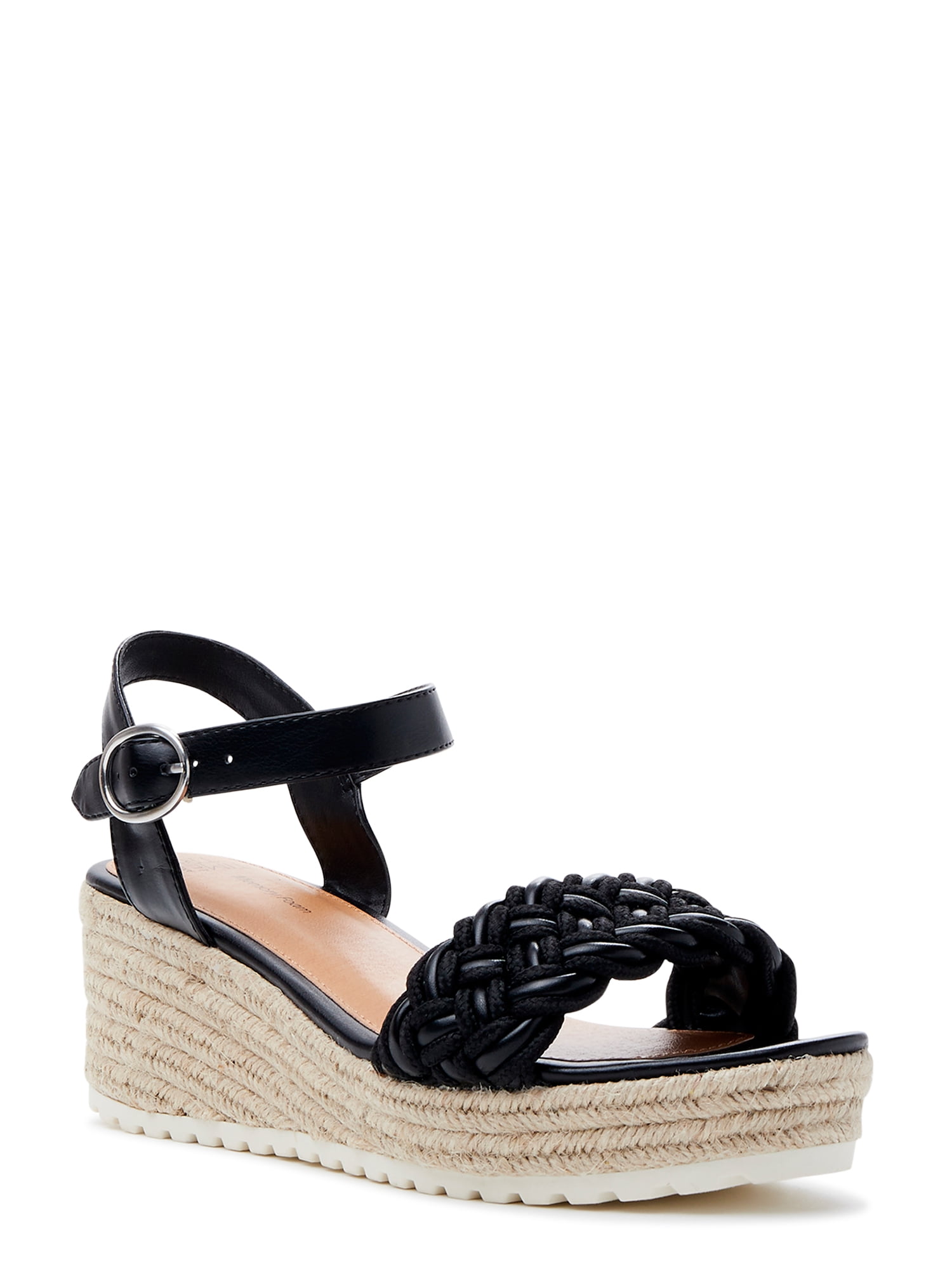 Time and Tru Women's Braided Wedge Sandals (Wide Width Available)