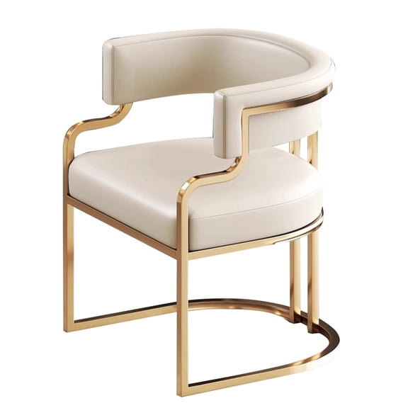 Leather Dining Chair Upholstered Kitchen Accent Chairs with Curved Back Design Padded Seat and Iron Frame for Dining Rooms, Kitchens and Vanity Tables