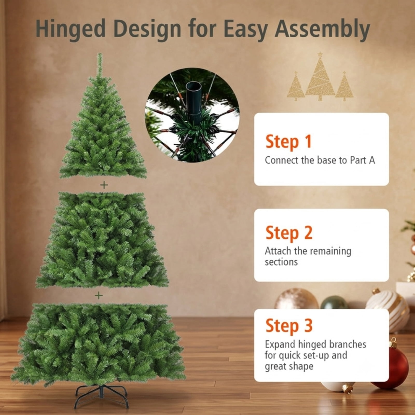 RUIE, 9 ft, Artificial Christmas Tree, with Metal Stand, 2132 Branch Tips, Green Holiday Xmas Tree for Indoor Home Office Decoration
