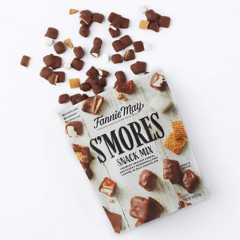 Fannie May S'mores Snack Mix, Milk Chocolate Covered Mini Marshmallows and Graham Cereal, 18oz Bag