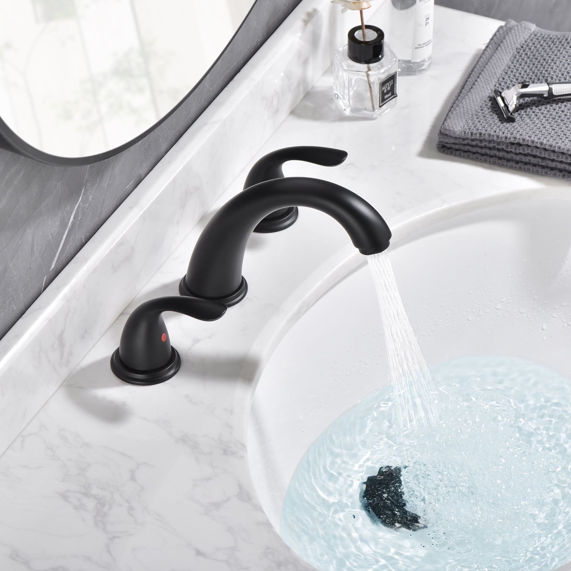 sumerain Widespread Bathroom Faucet Double Handle 3 Hole Lavatory Sink Faucet, Matte Black