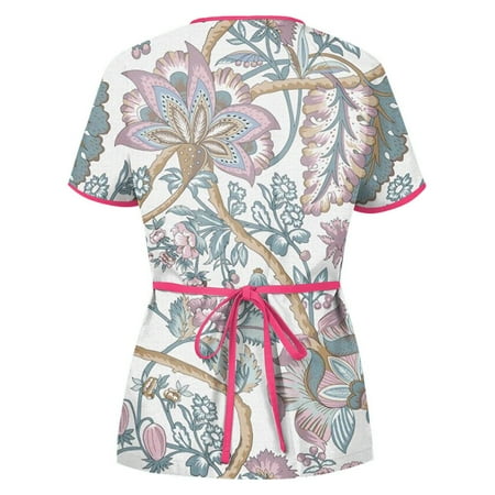 

DNDKILG Short Sleeve Pockets Scrubs for Women Workwear Uniform Graphic V Neck Scrub Tops Gray XL