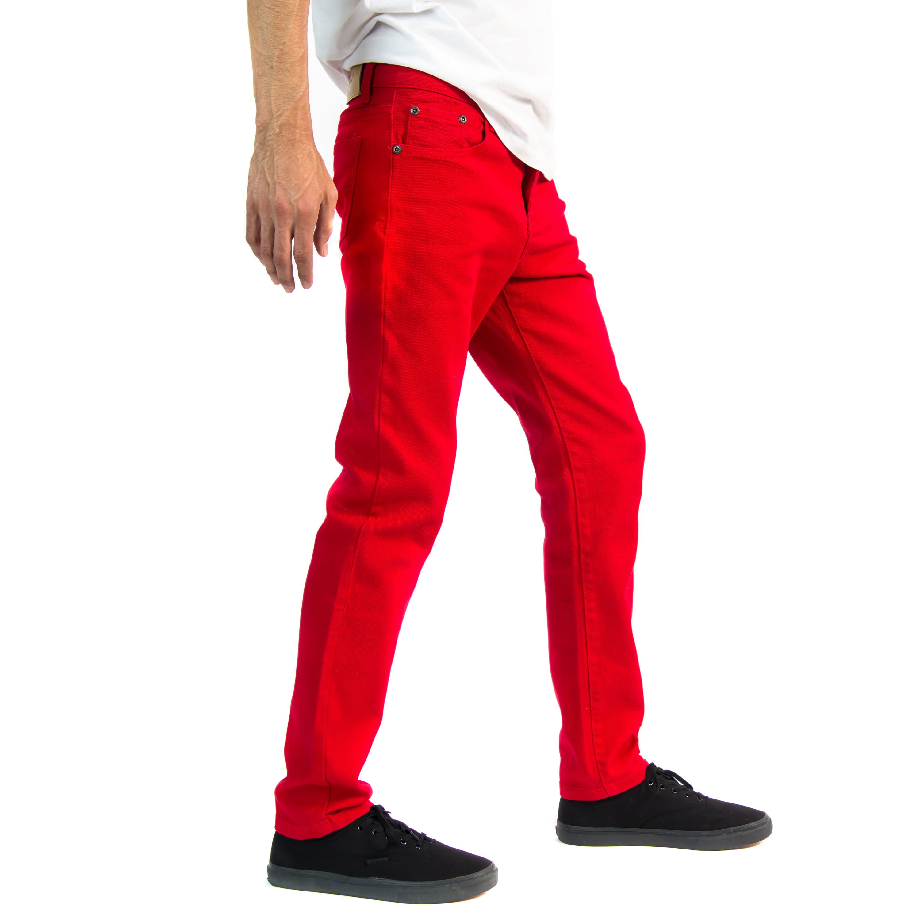 Alta Designer Fashion Mens Slim Fit Skinny Denim Jeans - Red - Size 36 