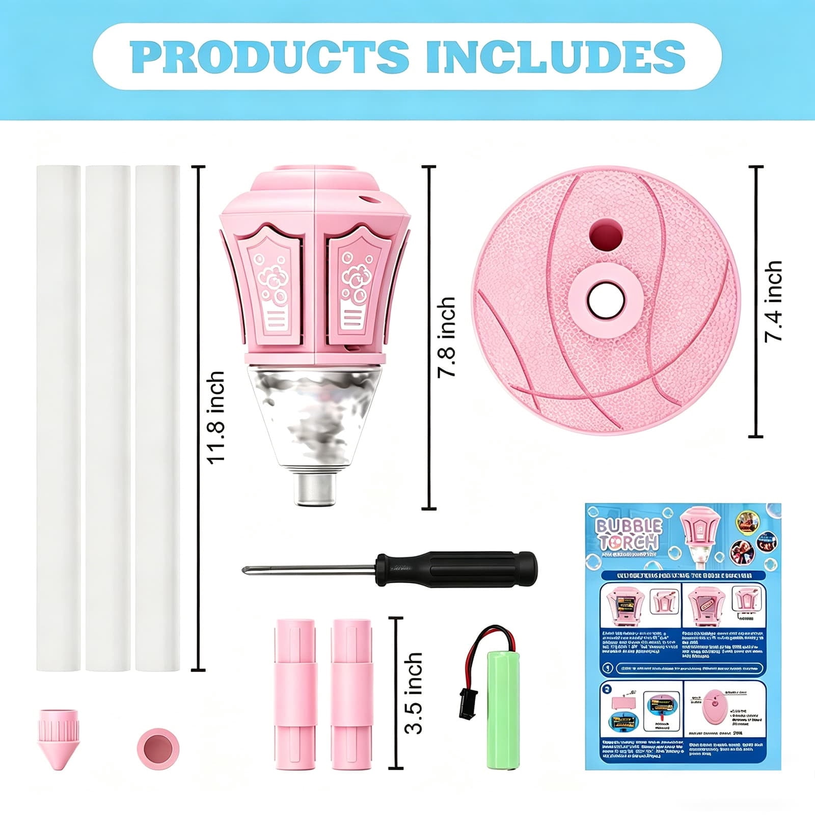 Rechargeable Automatic Bubble Machine With Light Music Adjustable Height And Detachable Wand For Outdoor Play(Pink)