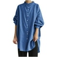 thumbnail image 1 of Besolor Cotton Linen Tops for Women Crewneck Button down Plus Size Long Sleeve Shirts Casual Solid Color Fall Spring Blouse, 1 of 6