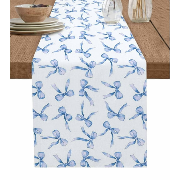 ERUNPONLY Purple Blue Bow Ribbon Table Runner - 70 Inch Long Vintage Modern Art Bowknot Cotton and Linen Blended Dress Scarves Farmhouse Table Runner for Kitchen Dining, Coffee Table, 13"x70"