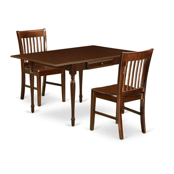 East West Furniture Monza 3-piece Wood Kitchen Table and Chair Set in Mahogany