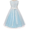 thumbnail image 3 of Flower Girl Dress Detachable Pearl Belt & Tulle Skirt for Little Girl Blue 2 MBK.351, 3 of 3