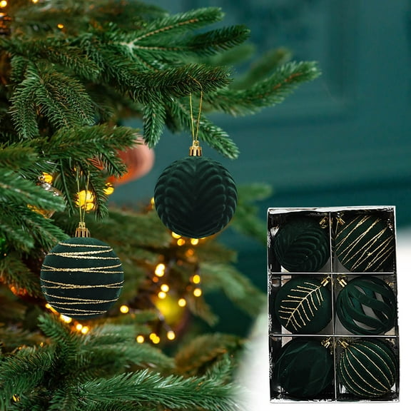 6pcs Velvet Christmas Ornaments, Christmas Tree Ornaments Flocked Decoration Balls Ornaments Christmas Tree Multi-Style Ball Hanging Ornaments (Green)