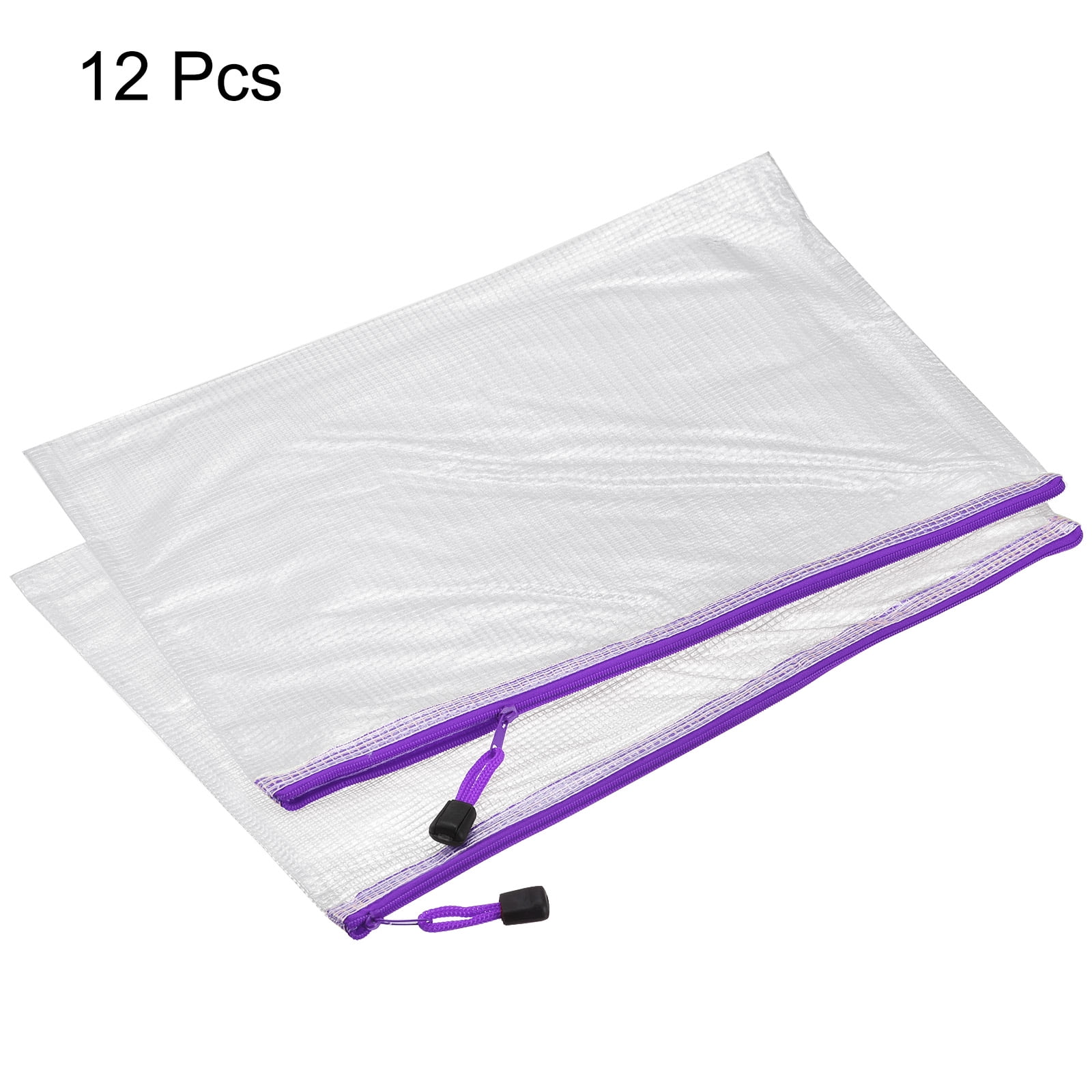 Unique Bargains Mesh Zipper Bag Plastic Zip File Pouch Document Folders Purple