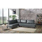 Inform Metal Frame Semi Firm Vynil Seat Sectional,Easy to assemble Sectional,Gray