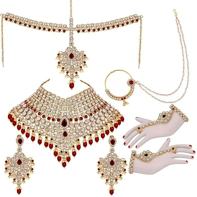 Ensemble de Mariage Ras du Cou Plaqué Or avec sheeshpatti pour Filles et Femmes