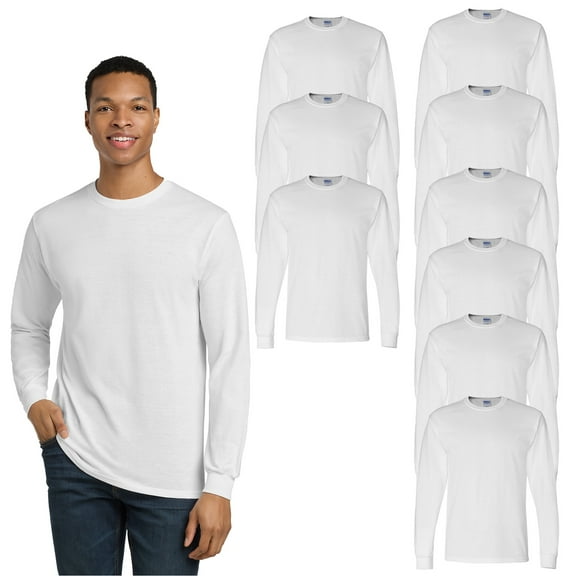 Gildan Men’s DryBlend 50/50 Long Sleeve Crew T-Shirt, Moisture-Wicking Blank White Tee, 9-Pack, S