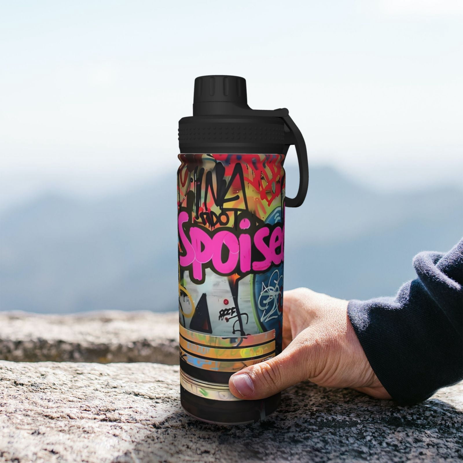 Picia Graffiti Lamp Urban Scene Pattern Water Bottle 18 oz Stainless Steel Insulated Bottles With Handle Leak Proof Gym Sport Water Jug BPA-free insulated kettle For Men Women Adults