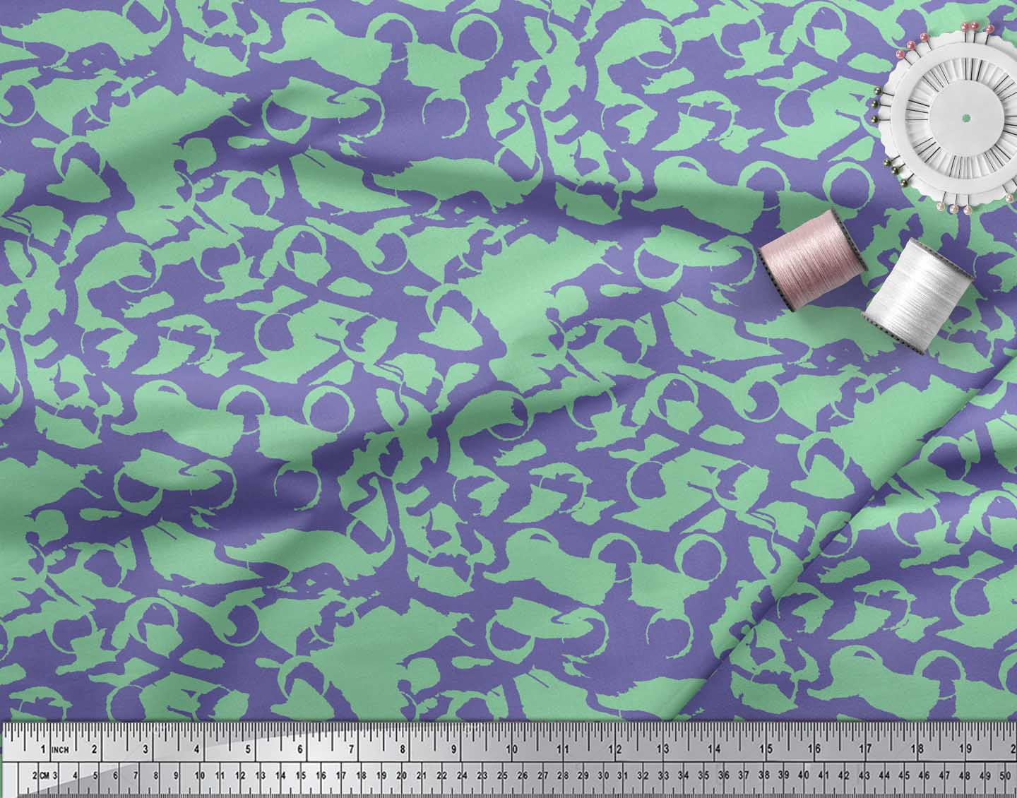 Soimoi Green Heavy Satin Fabric Abstract Circles Abstract Fabric Prints By Yard 54 Inch Wide