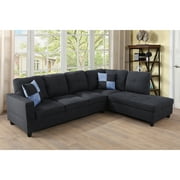 LIFESTYLE L Shape Sectional Sofa Sets with Waist Pillows for Living Room, Black Grey