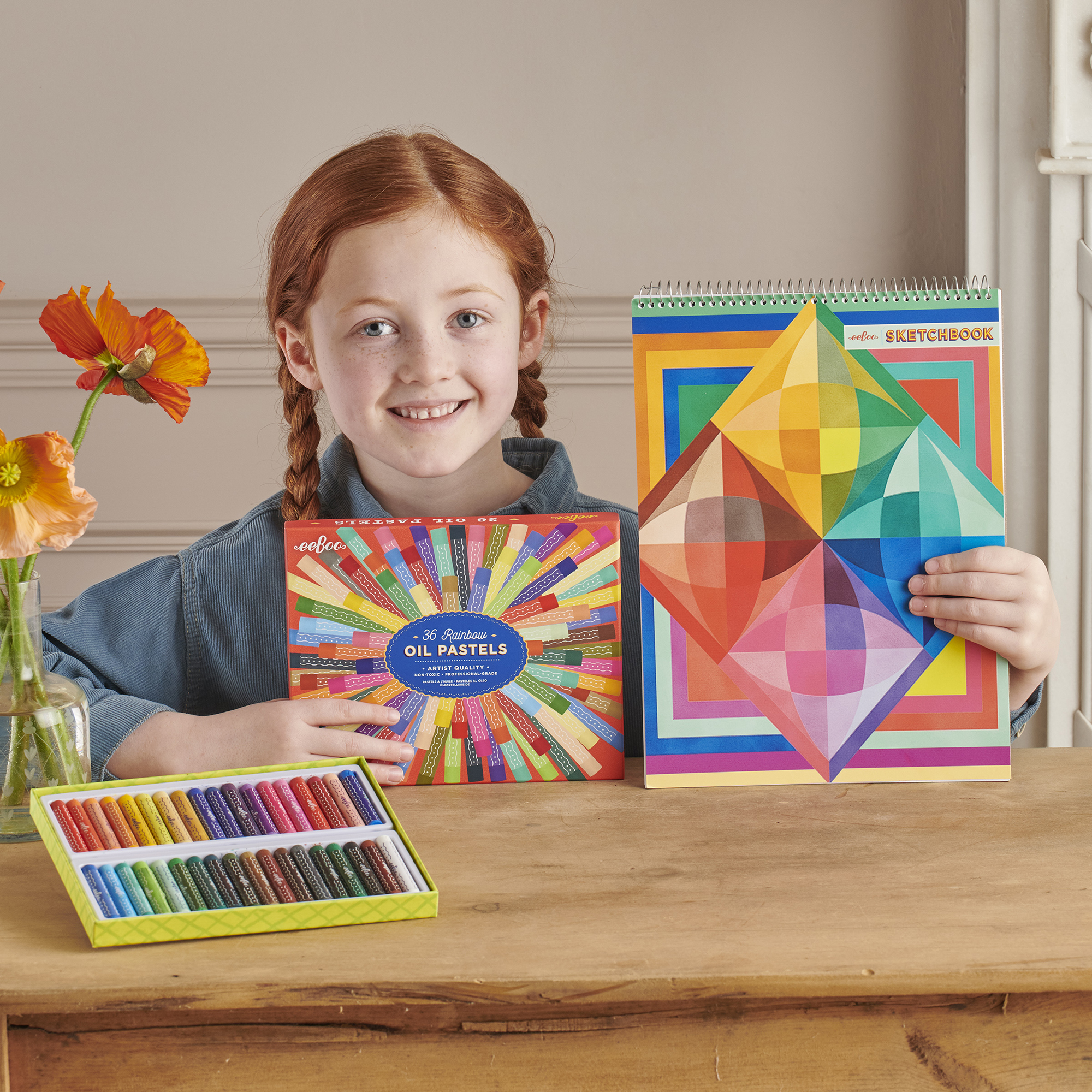 eeBoo: Oil Pastels – Rainbow - 36 Colors, Artist-Quality Sticks, Blendable Soft Texture, Hardcover Gift Box, Adults-Kids, Arts-Crafts-Drawing Supplies