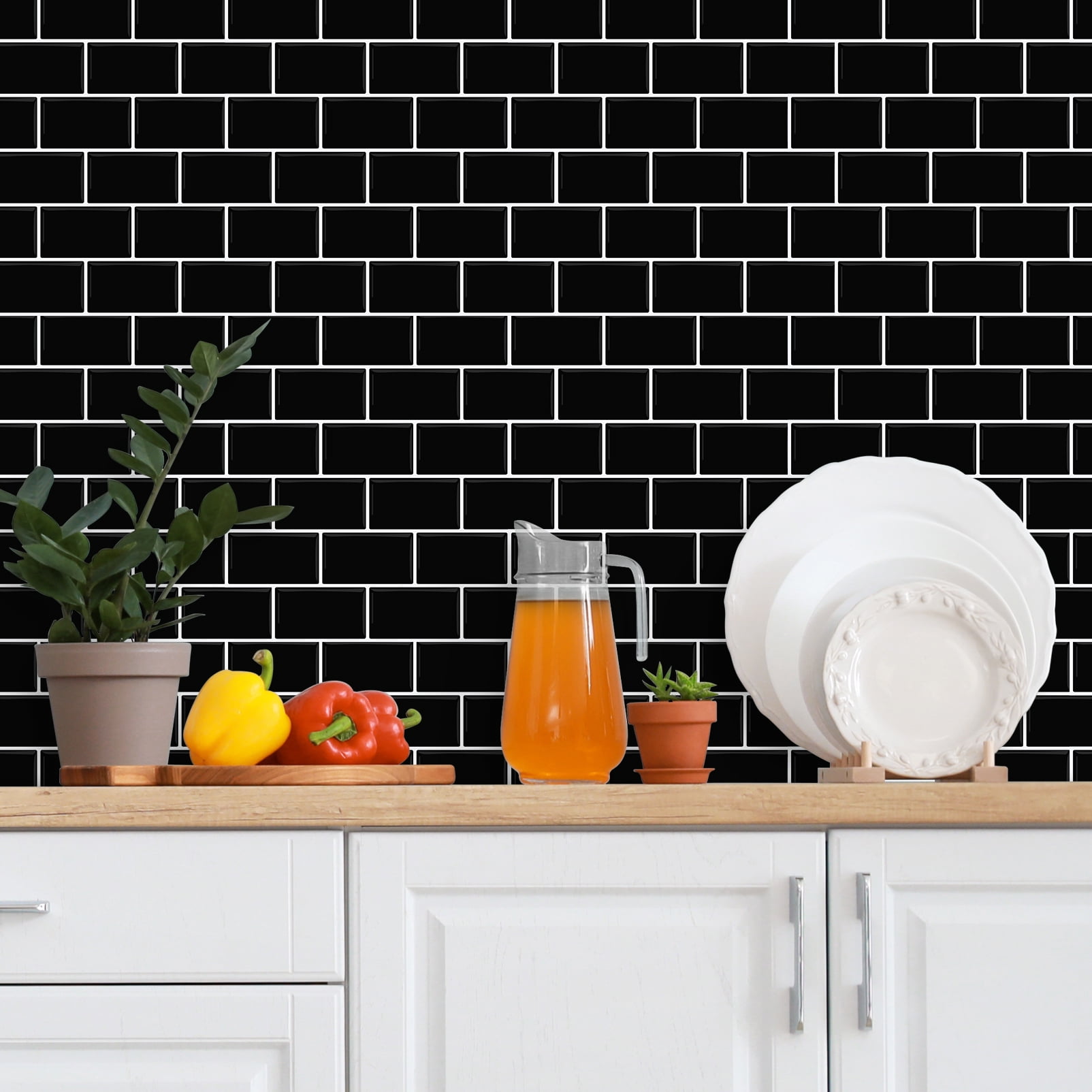 DEWOO Peel and Stick Backsplash - 10 Sheets of 12"×12" - 3D Adhesive Peel and Stick Tile Backsplash for Kitchen, Bathroom, Wall Tile, Black
