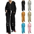 thumbnail image 2 of GILIGEGE Linen Sets for Women 2 Piece Summer 2 Piece Outfits Cotton Linen Sets Button Down Shirts and Drawstring Wide Leg Long Pants with Pockets Wide Leg Pants Tracksuit Lounge Matching Sets, 2 of 9