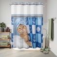 thumbnail image 6 of No Hook Shower Curtain, Funny Cat Shower Curtains for Bathroom with See Through Top Window, Cute Art Modern Lovely Animals on Showering Blue Waterproof & Washable Bath Curtain 60"x72", 6 of 9