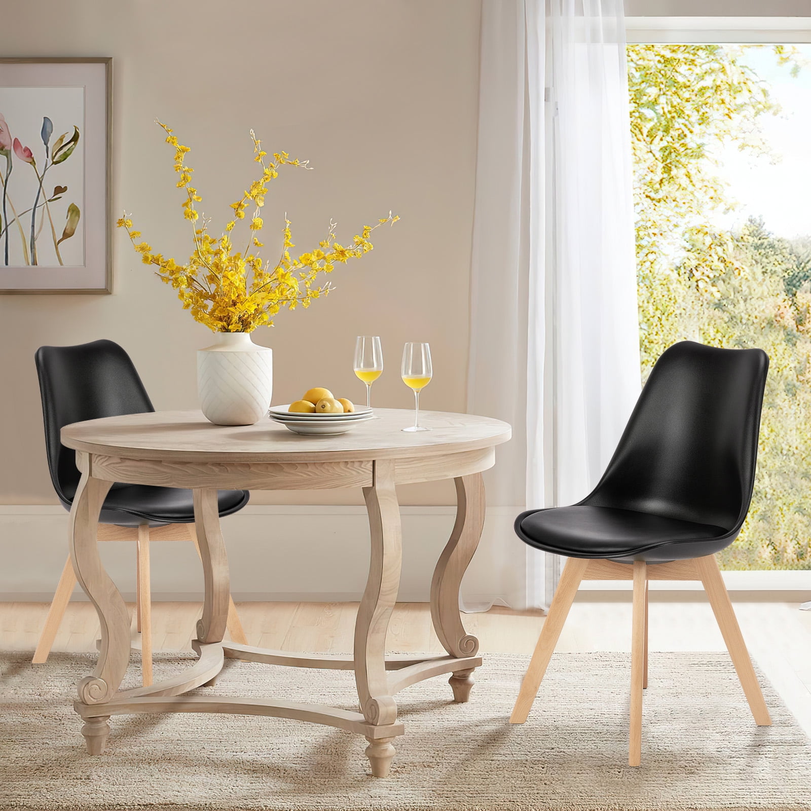 JOINSUN Set of 4 Dining Chairs with Comfortable PU Leather Cushions and Sturdy Wooden Legs, Black