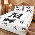 thumbnail image 4 of meiyoeat Black Coquette Bowtie Bed Sheets For Girls,Kids Personalized Letter M Print Full Size Sheets,4 Pieces, 4 of 6