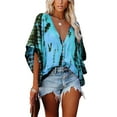 thumbnail image 3 of Uhndy Women's Fashion Tie Dye Batwing Sleeve Shirt Deep V Neck TopsShirt Fall Casual Loose Pullover Tee, Plus Size Blouse Red L, 3 of 6