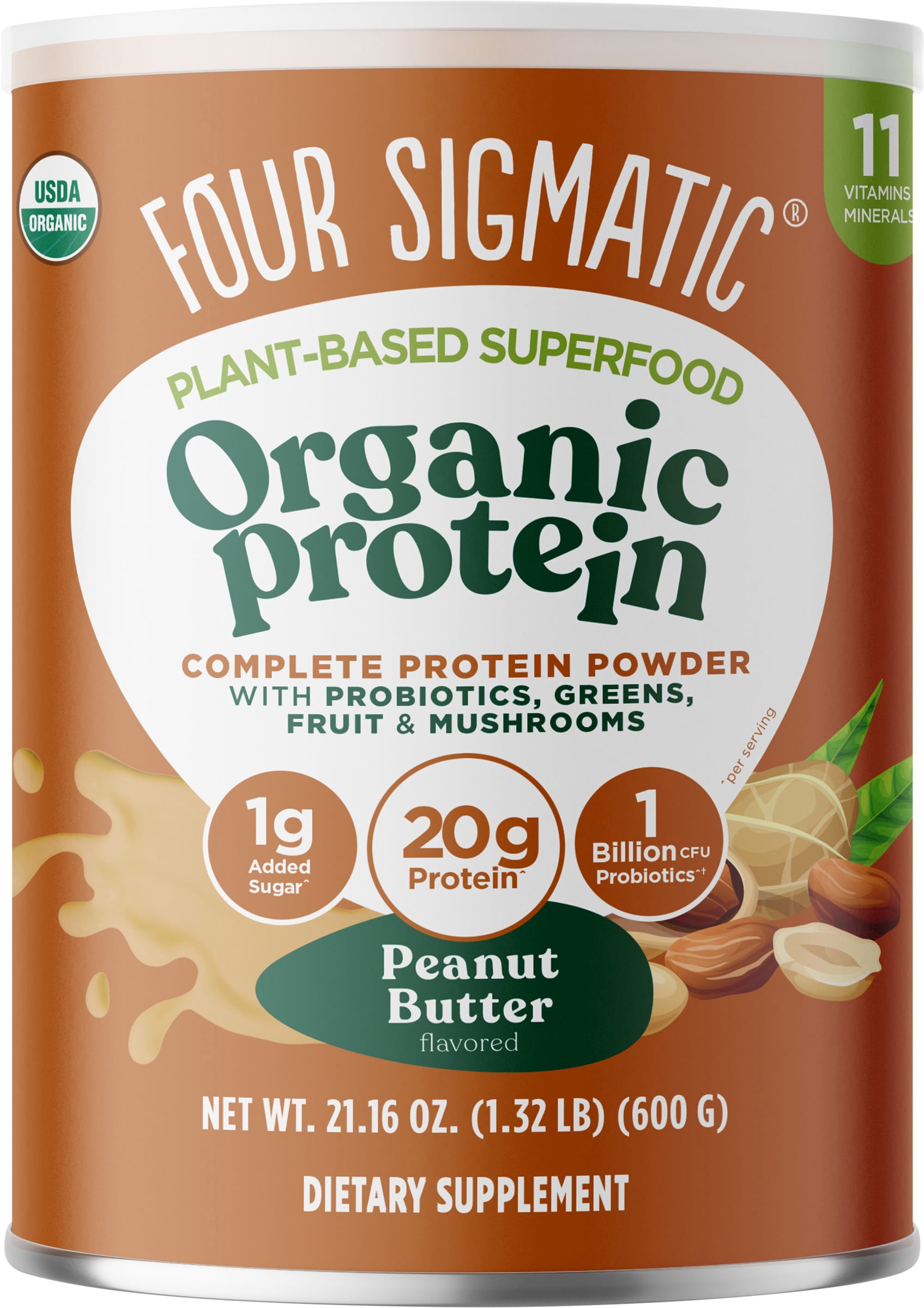 Four Sigmatic Plant-Based Peanut Butter Organic Complete Protein 21.16 oz