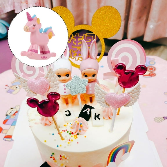 OFFIGAM 1Pc Adorable Pink Unicorn Cake Decor Resin Birthday Cake Supply with Fine Workmanship