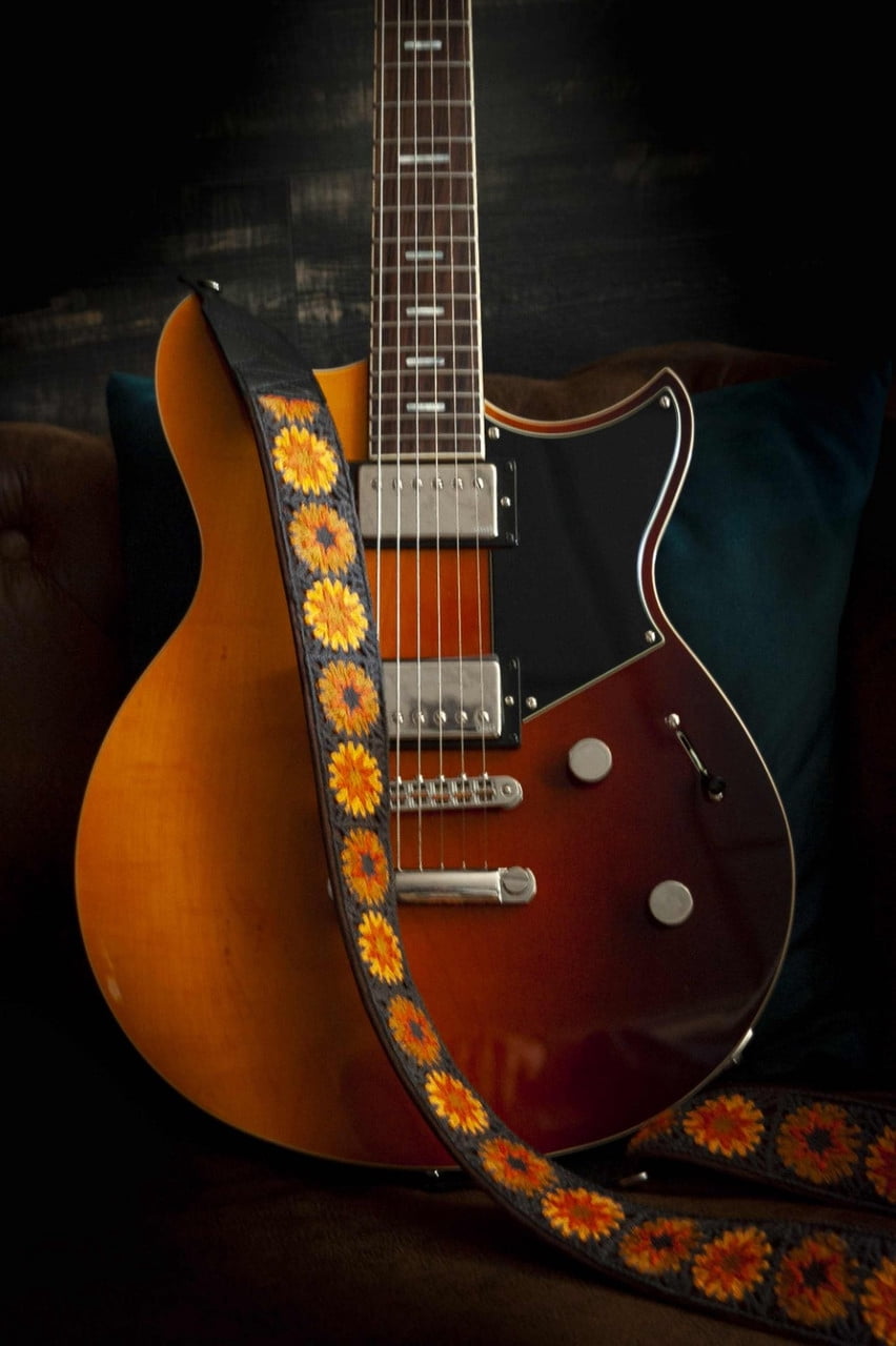 RightOn! Straps Crochet Guitar Strap | Vintage-Inspired Vegan Leather Strap - Brown