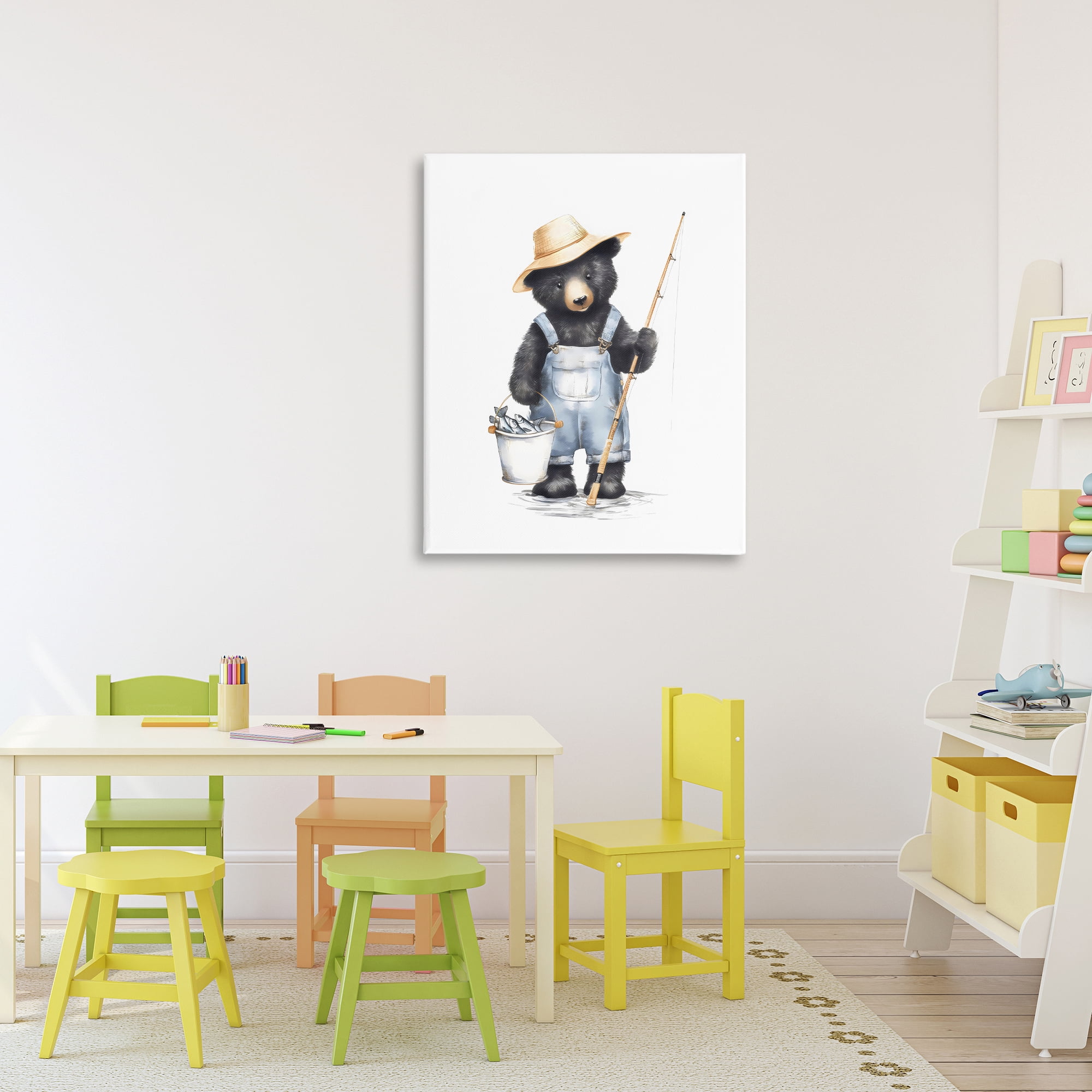 Stupell Industries Fishing Bear in Straw Hat Canvas Wall Art, design by Arlington Prints
