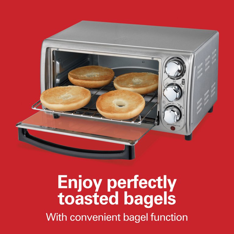Hamilton Beach 4 Slice Non Slip Kitchen Countertop Toaster Oven, Stainless  Steel