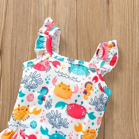 

Gubotare Toddler Summer Sleeveless Girls Cute Sea Animal Blue Colour Ruffles Swimwear Swimsuit Bikini Girls Swimsuit Shorts 10 Orange 12-18 Months