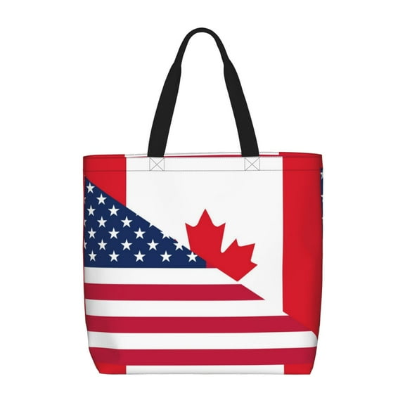 Rocae USA Canada Flag for Features A Uniquely Designed,Large-capacity,Reusable Shoulder Zip Tote Shopping Bag for Vacations and Shopping