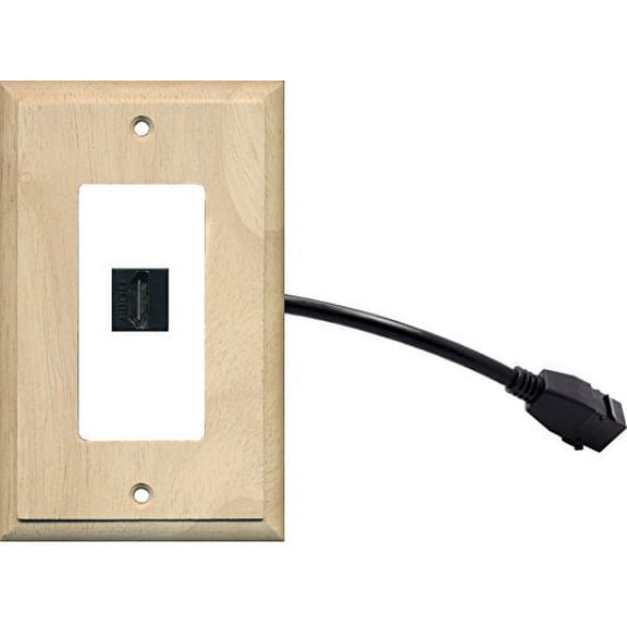 RiteAV (1 Gang Decorative HDMI Wall Plate w/Pigtail Extension Cable Wood on White