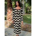 thumbnail image 2 of HH TRAF 2024 Vestido de playa para mujer, negro, con rayas onduladas, cuello redondo, mangas largas, calado, con cordones, vestido de verano para mujer a la moda, 2 of 5
