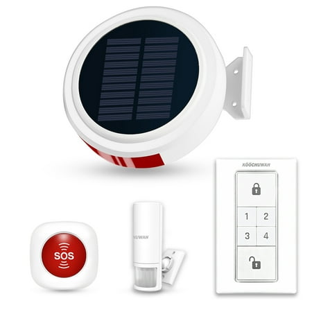 GSM Wireless Outdoor Solar Powered Burglar Home Security Alarm Siren, Waterproof RV Alarm DIY Driveway Alert System with Motion Detector, Key Pad and Panic