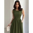 thumbnail image 6 of Army Green Womens Sleeveless A-Line Maxi Dress, Fitted Waist, Elegant Formal Gown For Events, 6 of 6