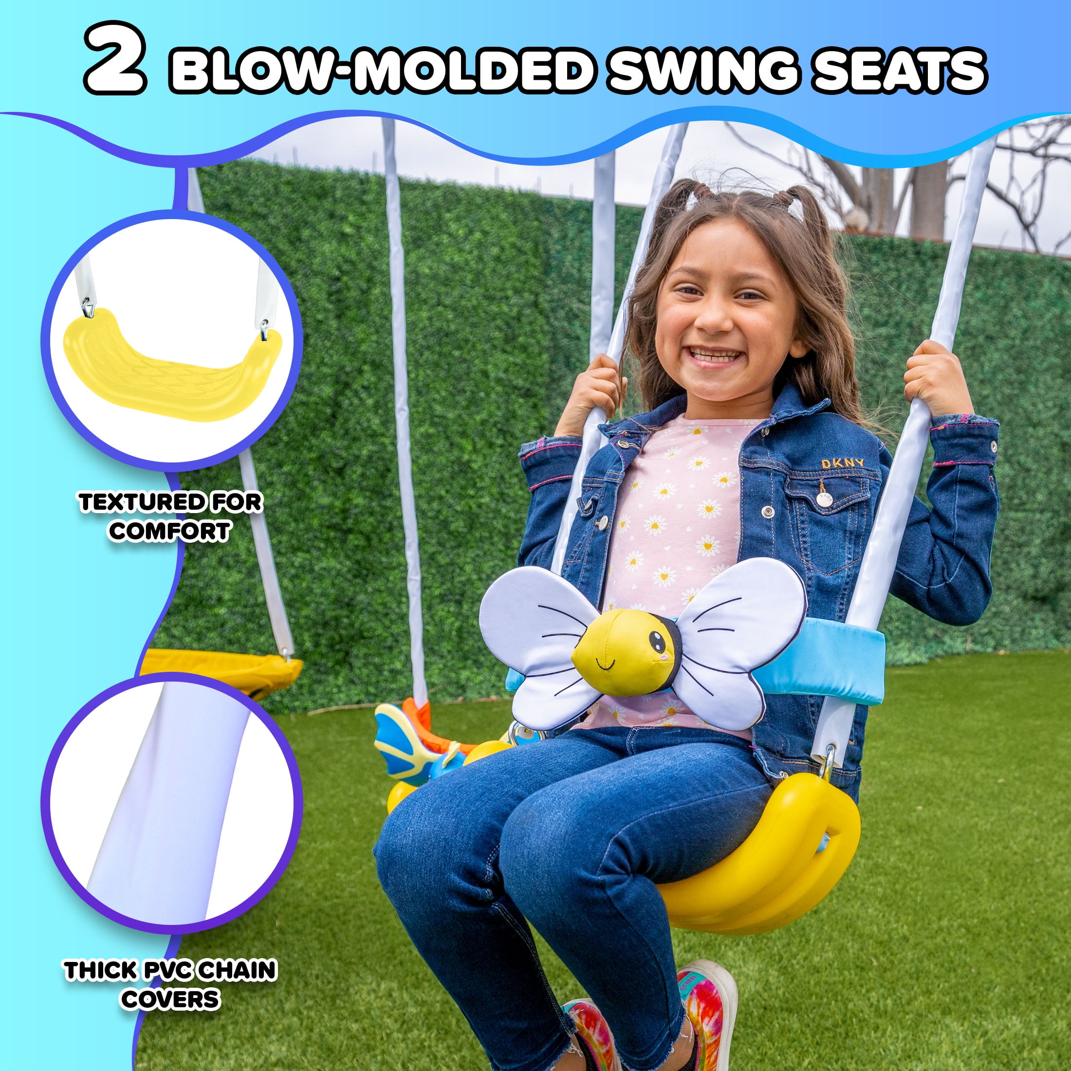 Sportspower Super Flyer Swing Set with 2 Flying Buddies, Saucer Swing, 2 Swings, Lifetime Warranty on Slide, and Bonus Anchor Kit, Great for Kids Aged 3-8